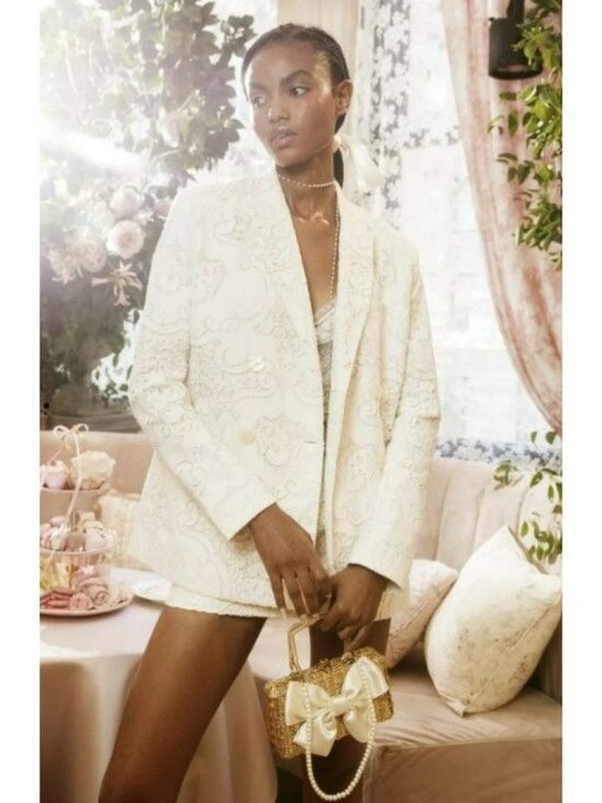 LoveShackFancy Jackets & Blazers - NEW LoveShackFancy Luara Cotton Doiley Lace Blazer Jacket White Bridal Coquette